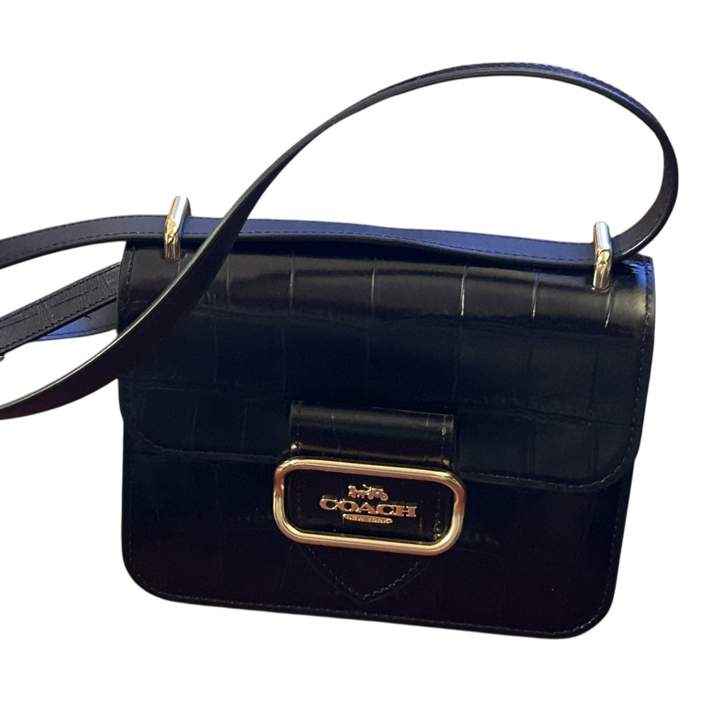 Coach Morgan Square Crossbody Black Croc-Embossed Leather Gold Logo CN313 - Picture 5 of 8